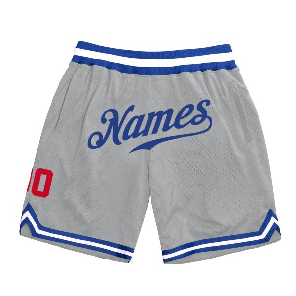 Custom Silver Gray Royal-Red Authentic Throwback Basketball Shorts