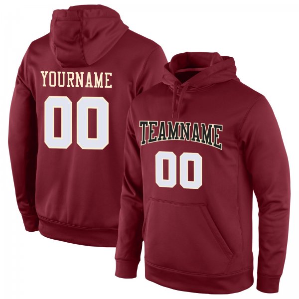 Custom Stitched Burgundy White-Cream Sports Pullover Sweatshirt Hoodie